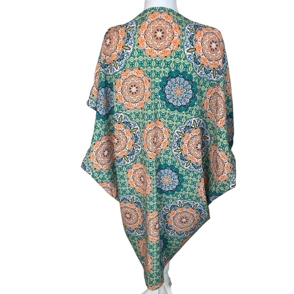 Umgee Orange Green Kimono Wrap Floral Geometric Open Oversized Boho Gypsy Small - Picture 4 of 8